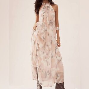 Maeve Halter Sheer Printed Maxi Dress Size XS